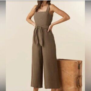 VETTA The Linen Two Piece Apron Jumpsuit in Dusty Green